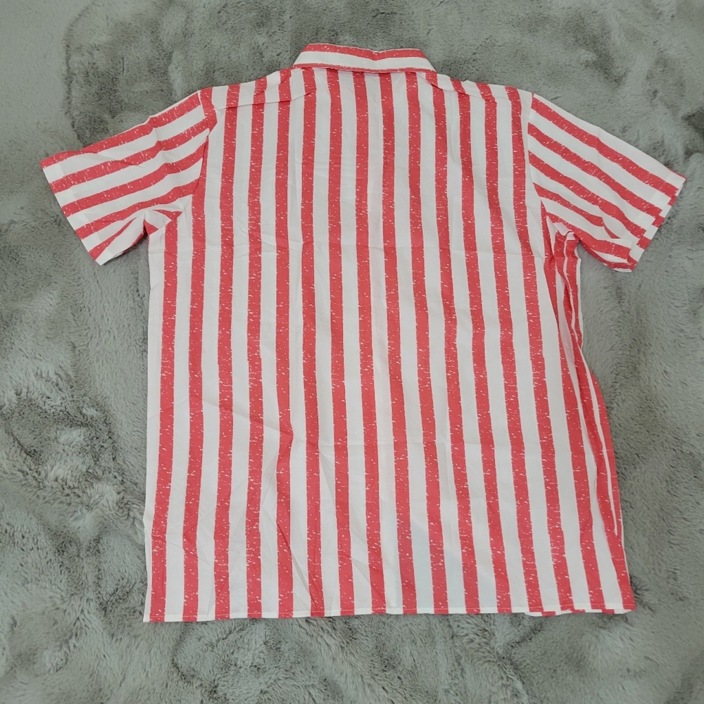 Nwot Mens Red And White Striped Buttondown Top - Picture 4 of 7